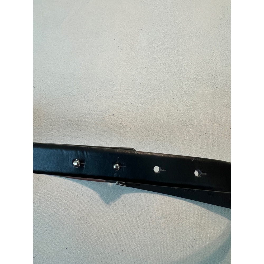 DKNY Womens Black Leather Metal Plate Statement Belt Silver Hardware Y2K Size 10 - Picture 6 of 13